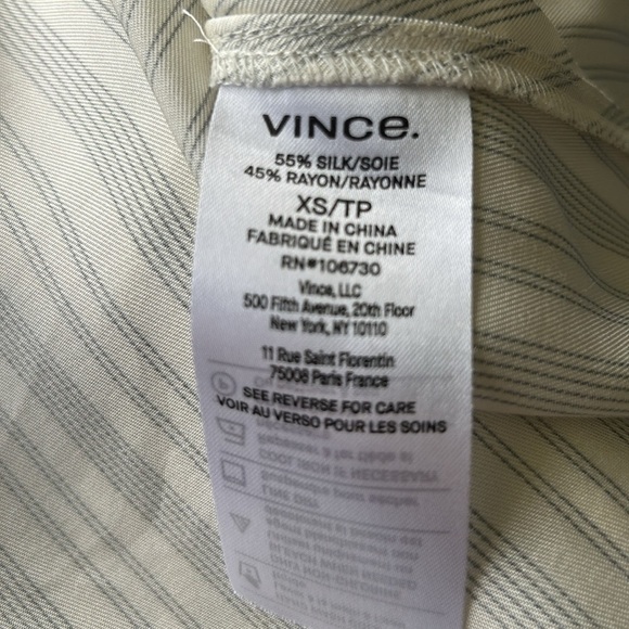 Vince Striped Silk Blend Twill Shirt Cream Black Excellent Size XS - Picture 7 of 12